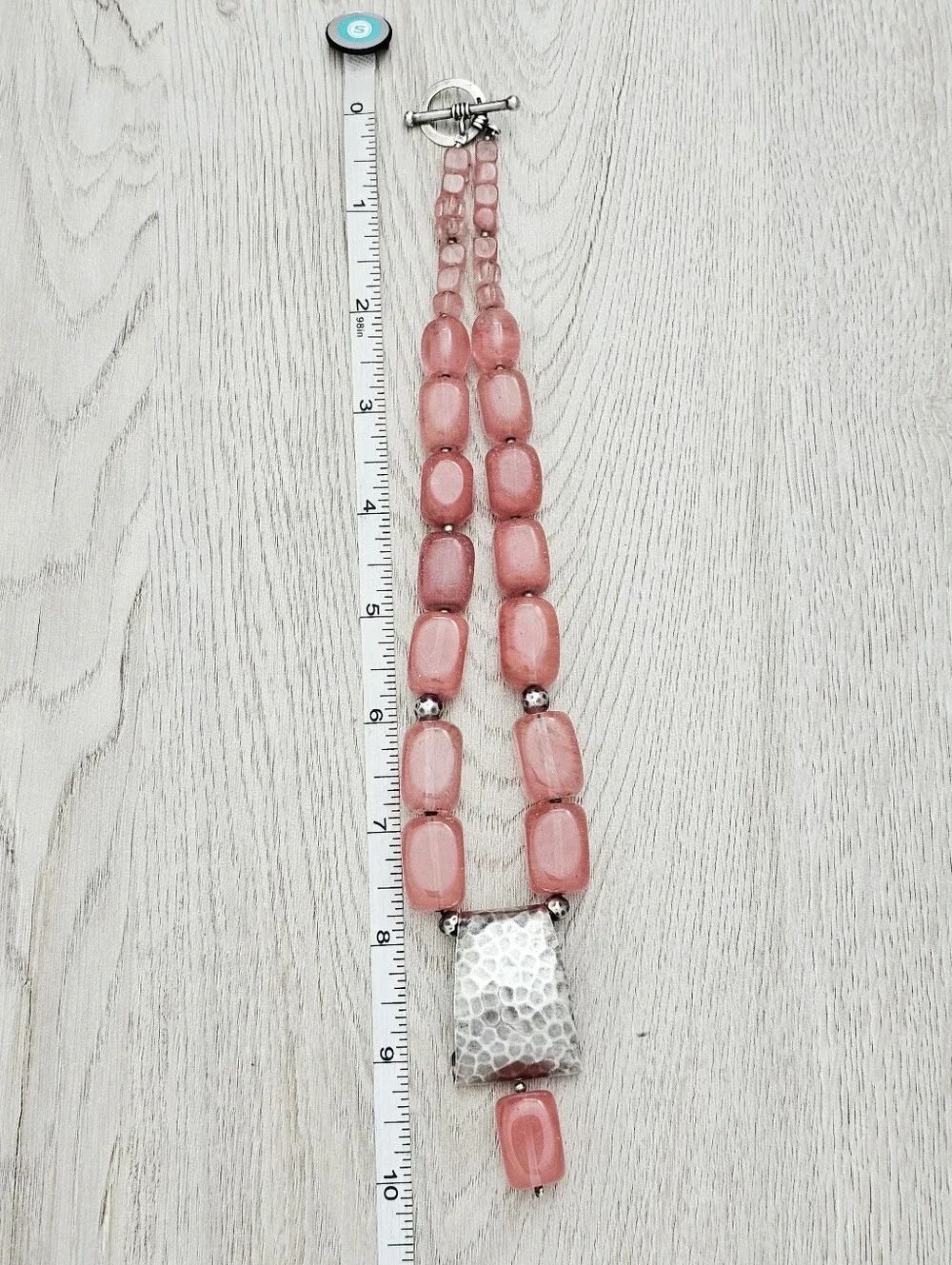 Silpada Sterling Silver Cherry Quartz Chunk Bead Hammered Pendant Necklace N1188